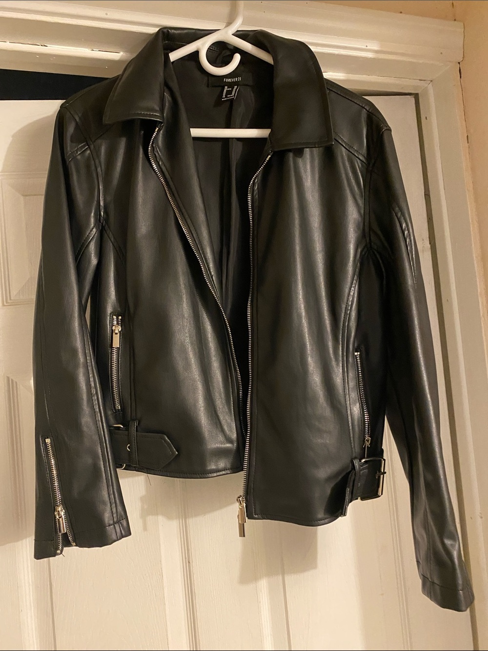 Forever 21 Black Faux Leather Moto Jacket with Silver Hardware